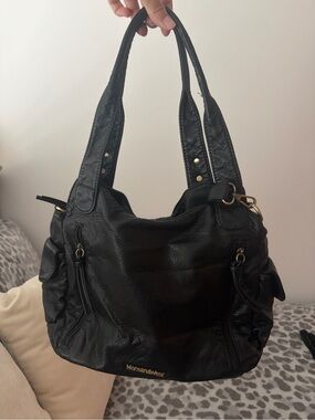 Montana West Black Pebble Leather Shoulder Bag with Gold Accents